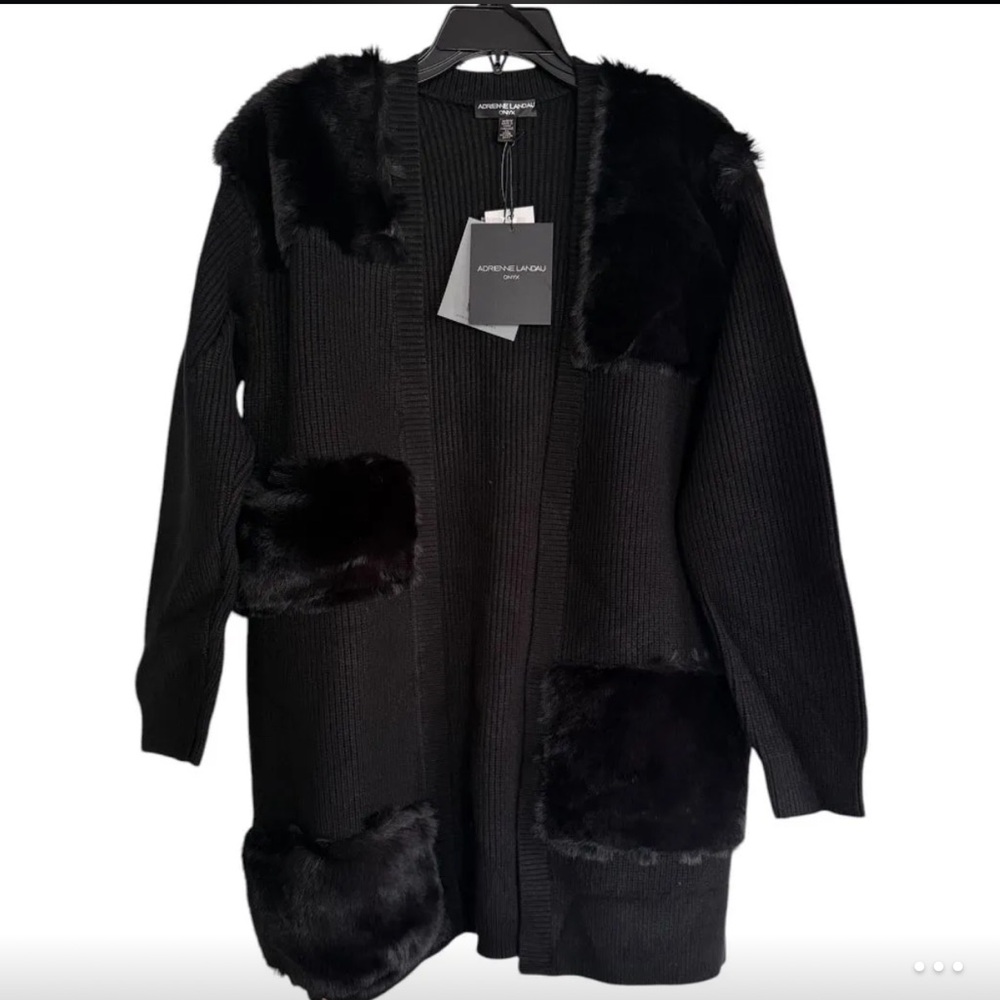 Adrienne Landau Faux Fur Block Cardigan NEW size small